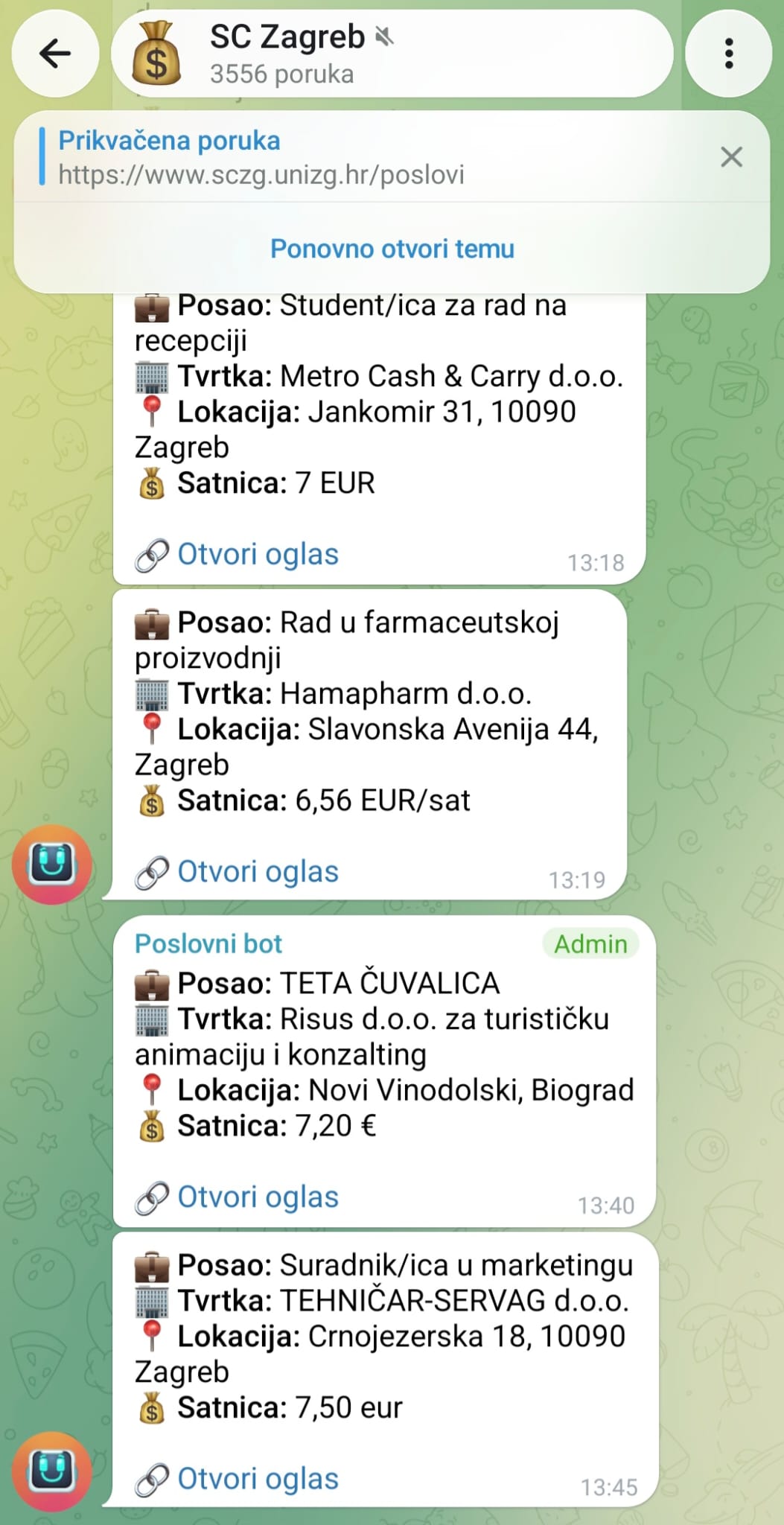 SC Zagreb Telegram poruke